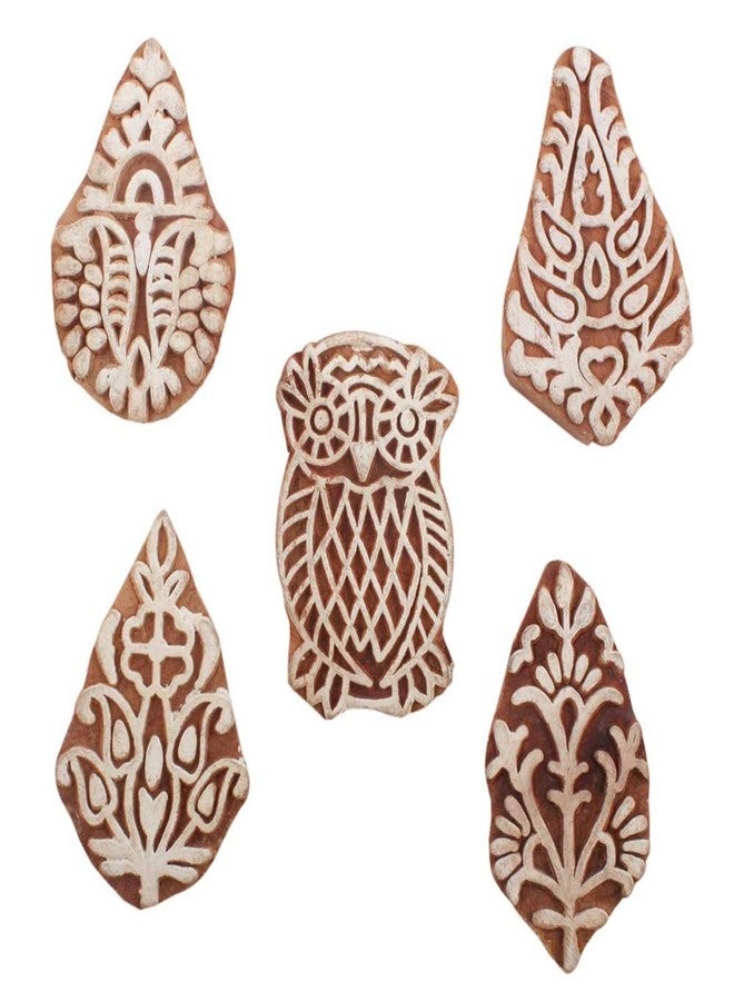 Indian-Shelf Handmade Vocalforlocal Set of 5 New Mix Wooden Printing Blocks (3.81 cm, Brown) - Image 1
